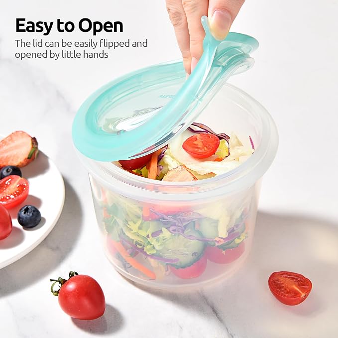 U-Taste Silicone Container with Lid, Kitchen Meal Prep Food Storage, 2Cup*2 | Food Grade Liquid Silicone, Leak-Proof Airtight Lid, Meal Prep Lunch Box, Freezer & Microwave Safe, Clear Date Marking Circle - Image 8