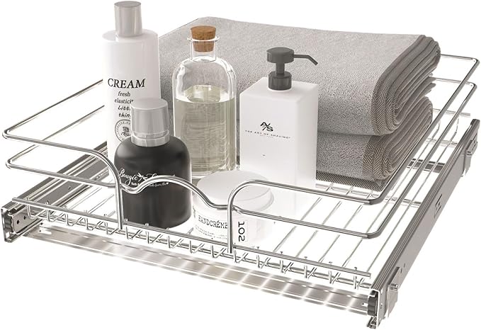 Rev-A-Shelf Steel Wire Pullout Drawer Organizer Shelf for Kitchen Cabinets, Slide Out Storage Basket, Min Opening Width of 17.5", 18" x 20", 5WB1-1820CR-1 by Rev-A-Shelf