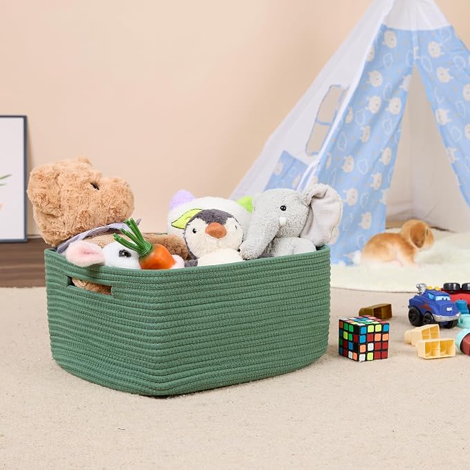 MiniArk Large Storage Baskets for Shelves, 17 x 13 x 7.5” Closet Organizers Bins for Clothes Blanket Towels, Baby Nursery, Toy Baskets Box, Woven Rope Baskets, 2 Packs Green - Image 5