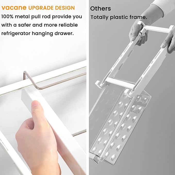Fridge Organizer Drawer, Clear Plastic Fridge Organizer Bins, Add on Refrigerator Drawer,Fridge Storage Container Under Shelf Holder for Fruit, Vegetable, Meat, Cheese, Easy to Install-M - Image 5