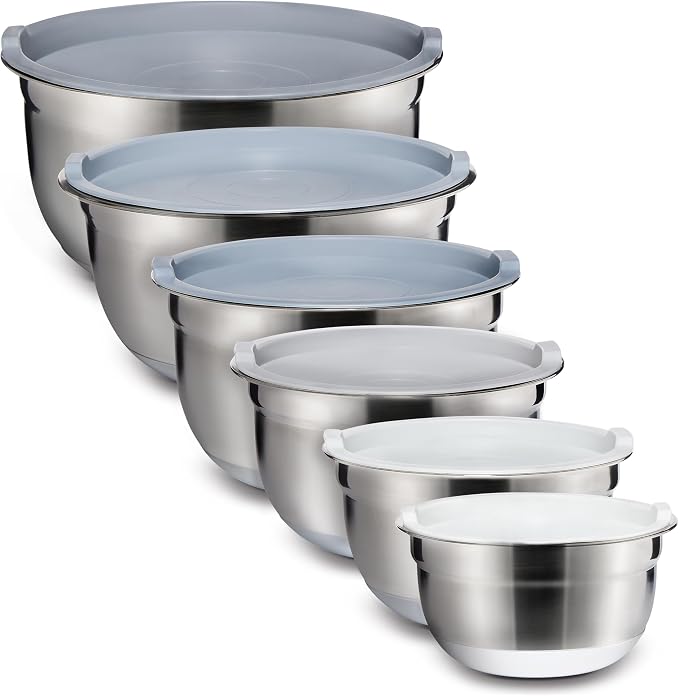 COOK WITH COLOR Stainless Steel Mixing Bowls Set with Lids - Nesting Bowls with Non-Slip Bottom, Grey, 12 Pieces - Image 8