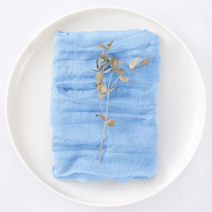DeZerlor Baby Blue Washable Cheesecloth Napkins Set of 12 for Wedding Party | Light Blue Reusable Summer Cloth Napkins Bulk, for Bridal Baby Shower Dinner Cocktail Birthday Home, 21x21 Inches - Image 5