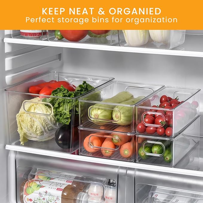 Stackable Refrigerator Organizer Large Bins, 6 Pack (3 Different Size) Clear Kitchen Organizer Container Bins with Handles for Pantry, Cabinets, Shelves, Drawer, Freezer, Fridge - Food Safe, BPA Free - Image 3
