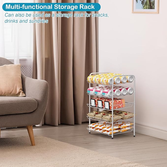 Vrisa Can Organizer for Pantry Canned Food Storage Rack for Kitchen, Silver | 17*11*25 in, Metal, 5 Tier, Holds Up to 60 Cans, , Tilt Design, Freestanding, Soda Can Dispenser, for Pantry/Cabinet - Image 5