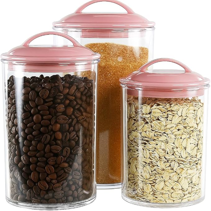 Reston lloyd Food Storage Containers, BPA Free Airtight Canisters for Cereal, Pasta, Sugar, Coffee, Flour, Cookies, Loose Tea, for Kitchen Organization, Set of 3, Pink - Image 3