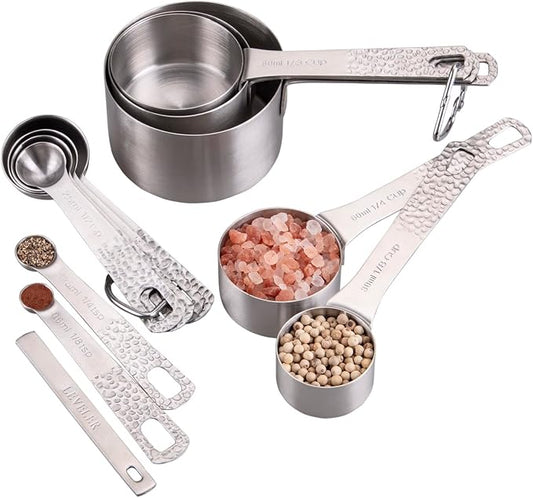 Measuring Cups and Spoons Set, 18/8 Stainless Steel Measuring Cups and Spoons Set for Baking & Kitchen, Metric & US Metal Measure Cup and Spoon for Dry & Liquid by Nstezrne