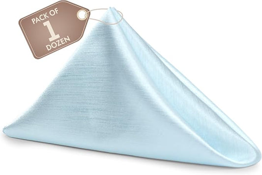 17x17-Inch Shantung Cloth Napkins, Ice Blue, Set of 12 | Bulk Case of 1 Dozen, Satin, Square, 100% Polyester Fabric, Reversible, Faux Dupioni Silk Reverse Side, Machine Washable by UltimateTextile