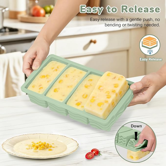 Silicone Freezer Trays with Lid (4-Pack), 1-Cup, 2-Cup, 1/2-Cup & 2-Tbsp Silicone Freezer Molds, Stackable Soup Freezer Meal Prep Containers,Ice Cube Tray for Making Sauce,Smoothies,Yogurt Bites - Image 5