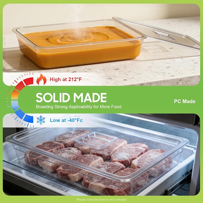 DYNAMI 6 Pack Food Pans with Lids,Full Size 4in Deep Commercial Clear Square Freezer Food Storage Containers,Heat-Resistant,Freezer-Safe To Vegetables,Fruits, Meats, Grains, for Kitchen Restaurant - Image 4