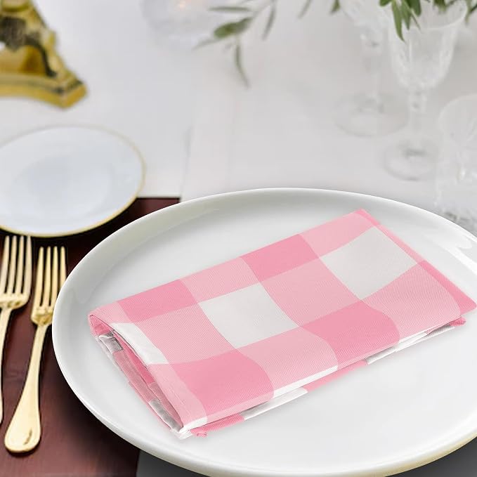 Buffalo Plaid Table Napkins Set of 25 Checkered Cloth Napkins 17x17 inch Washable Dinner Gingham Pattern Napkins Soft Napkins for Wedding Party Dining Banquet(Pink and White) - Image 5
