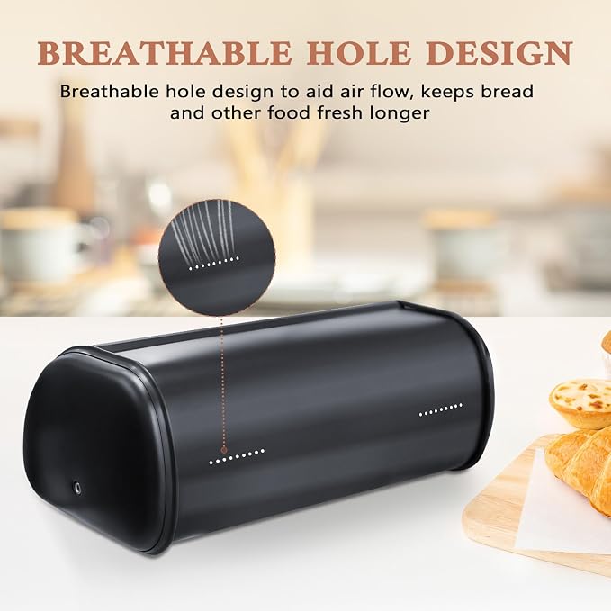 ENLOY Bread Box for Kitchen Countertop, Stainless Steel Bread Storage Bin for Kitchen with Roll Up Lid, Large Capacity Bread Keeper Holds Large Loaves of Bread (Rose Gold) 17 x 11 x 7 IN - Image 6