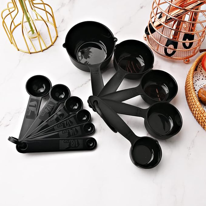 Non-stick Silicone Cooking Utensil Set with Holder, 16pcs Kitchen Utensils Set Heat Resistant Cookware Copper Stainless Steel Handle Cooking Tools Turner Tongs Spatula Spoon - Black&Rose Gold - Image 5