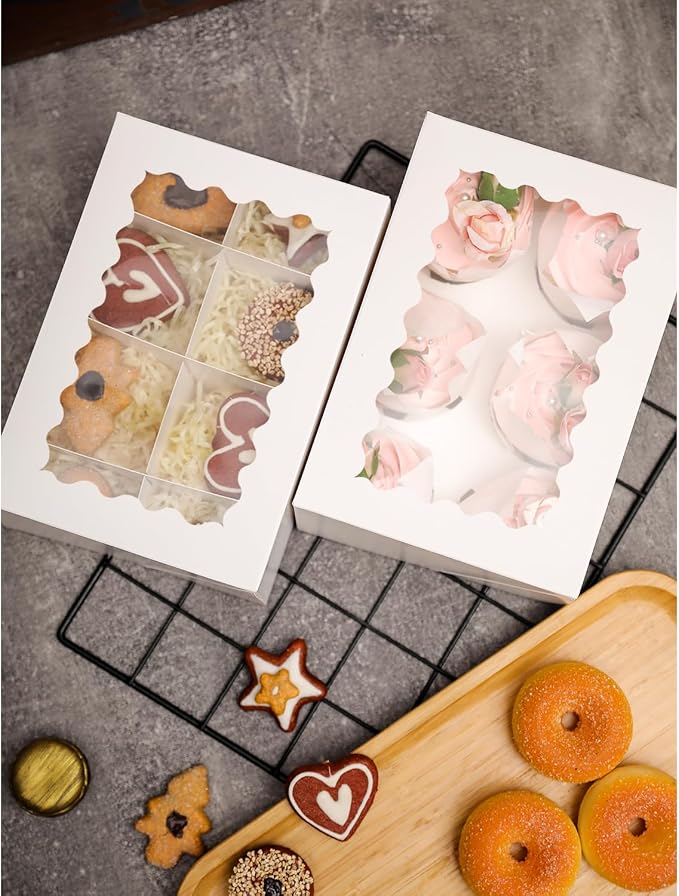qiqee Auto-pop Up Cupcake Boxes with Window White 100PCS 6 Count Cupcake Box 9.4"x6.1"x3" Cupcakes Carrier, 6 Cupcake Containers - Image 5