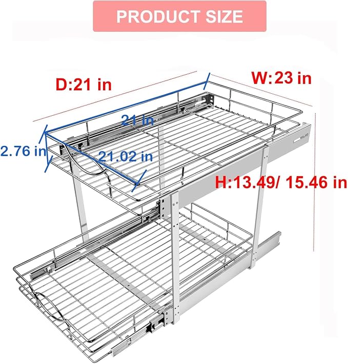 Sikarou Pull Out Cabinet Organizer 23"W 21"D 2-Tier Slide Out Storage Shelf - Image 2