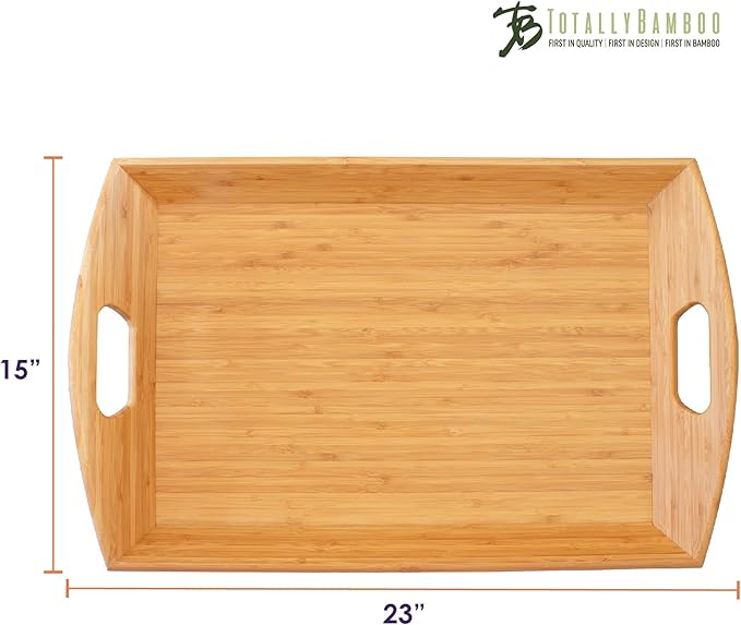 Totally Bamboo Butler's Serving Tray with Handles, Decorative Tray for Ottoman or Coffee Table, 23" x 15" - Image 7