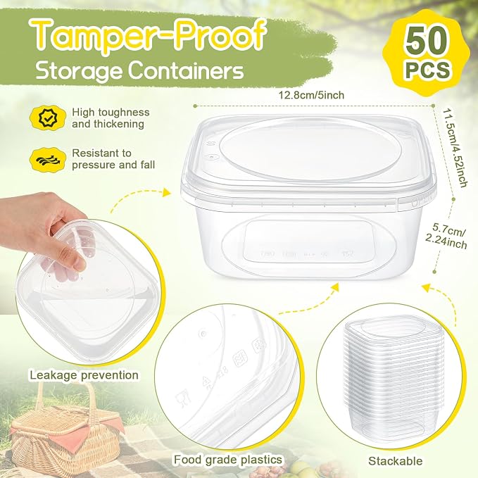 50 Pack 16 oz Deli Containers with Lids, Tamper Proof Leak Resistant Clear Plastic Food Storage Containers, Airtight Meal Prep Container for Soup Salad Tiramisu, Microwave & Dishwasher Safe - Image 2
