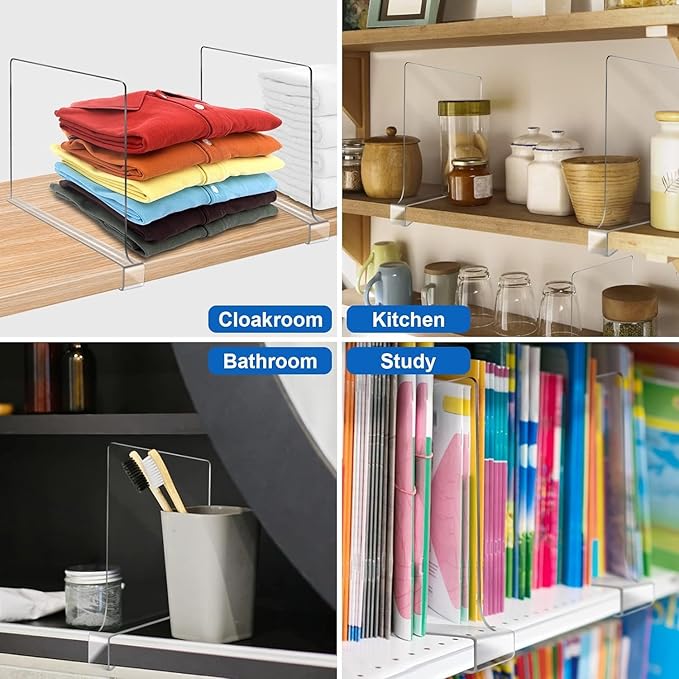 11 Inches [Extra Tall Version] Clear Shelf Dividers for Closet Organization and Storage, 6 Pack Purse Organizer for Closet Acrylic Adjustable Bookshelf for Organization, Perfect for Sweater, Clothes - Image 2