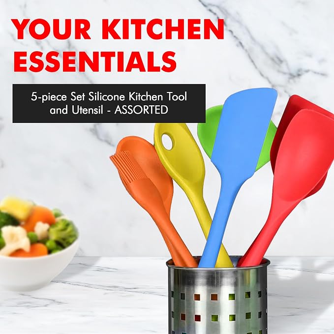 Chef Craft 5 Piece Multicolored Premium Silicone Kitchen Tool Set, Assorted (42086) - Image 2