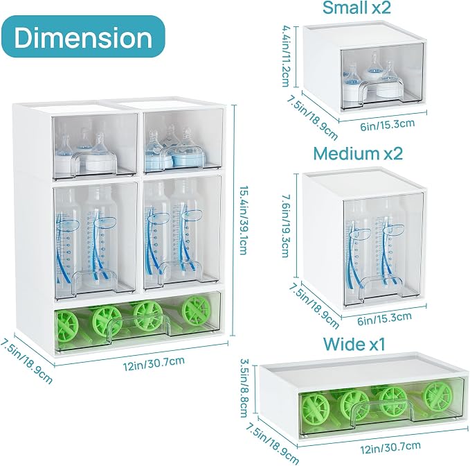 Vtopmart Stackable Storage Drawers Set of 5, Plastic Organizer Bins for Baby Bottle, Beauty Supplies Storage, Ideal for Kichen Countertop, Vanity, Bathroom, Cabinet, Pantry Organization,White - Image 3