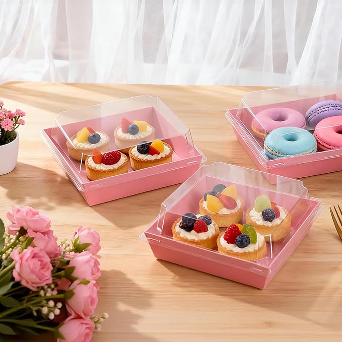 Pink Charcuterie Boxes with Clear Lids - Set of 150, 5.3x4.9x2.5 Disposable Food Containers with Lids, Bakery Boxes for Swiss Roll, Sandwich, Strawberries, Slice Cake, Cookies - Image 6