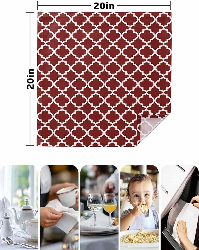 Cloth Napkins Set of 2-20x20 Inches, Red Moroccon Washable Reusable Table Napkins, Vintage Farmhouse Minimalist Motifs Art Soft & Absortbent Dining Napkin for Party Wedding Hotel Restaurant - Image 5