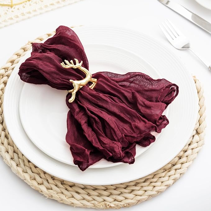 100 Pack Burgundy Cheesecloth Napkins Washable 21x21 Inches Burgundy Cloth Napkins Set of 100 Dinner Table Napkins for Wedding Bridal Baby Shower Rustic Boho Cotton Gauze Summer Party Table Decor - Image 2