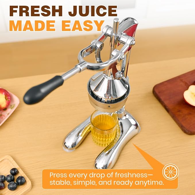 Stainless Steel Manual Citrus Juicer Heavy-Duty Lever Press | Strainer and Stable Countertop Base, Hand Juice Squeezer for Oranges, Lemons, Grapefruits, Cast Iron Juicer - Image 7