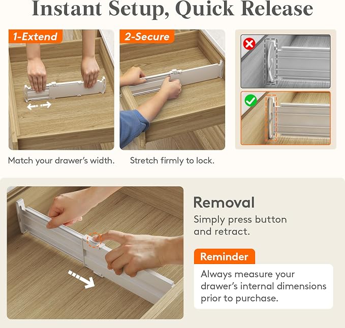 Lifewit 3.2" High Drawer Dividers for Clothes, Adjustable Drawer Organizers | 10.5"-16.5" Expandable Plastic Separator for Dresser, Kitchen, Cabinet, Closet, Nursery, Socks & Underwear Storage, 4 Pack - Image 7