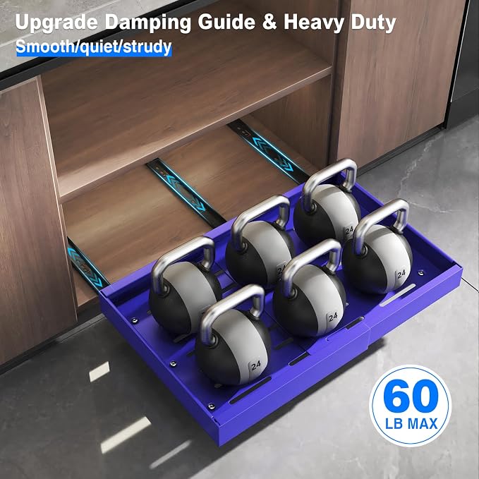 Mustorn 2 Pack Pull Out Cabinet Organizer, Expandable Slide Out Drawers for Kitchen Cabinets Peel and Stick Pullout Drawer Heavy Duty Sliding Shelves for Cupboard, Pantry, Bathroom(16.5" Deep, Blue) - Image 5