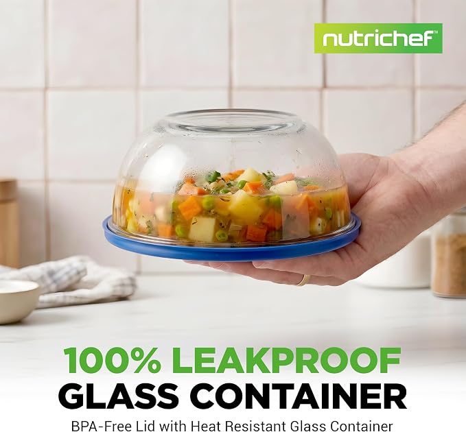 NutriChef 4‑Piece Glass Mixing Bowls with Lids – Premium Borosilicate Glass Bowl Set (1 QT‑3.7 QT) – Non‑Toxic Bowls with Airtight Lids for Mixing, Baking, Serving & Storage - Image 4