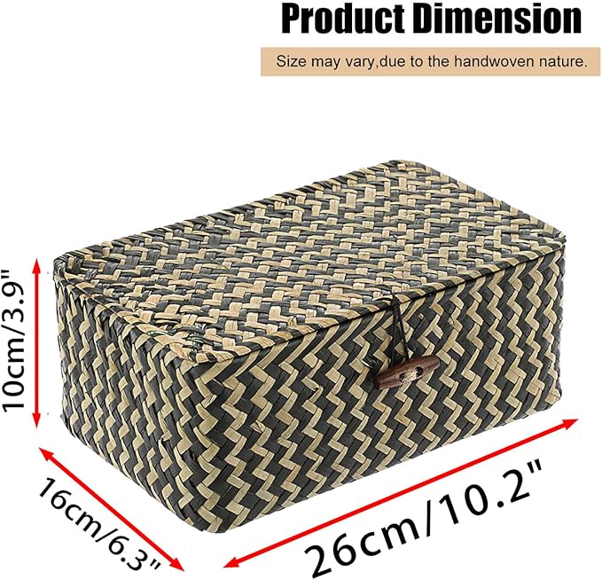 Hipiwe Seagrass Storage Baskets with Lid Woven Wicker Storage Bins for Organizing Natural Rectangular Home Organizer for Bedside Living Room Entryway Table,10.2" x 6.3" x 3.9" - Image 4