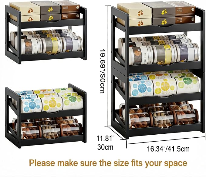 BAMBANG Can Organizer for Pantry, Detachable Bamboo 4 Tier Stackable Can Food Storage Rack, Rolling Soda Can Dispenser Can Holders for Cabinet, Holds Up to 48 Cans, Black - Image 2