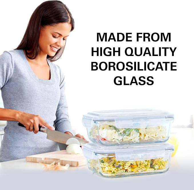 Razab 8 Cups / 63 Oz 4 PC + 6.5 Cups / 52 Oz 4 PC Large Glass Food Storage Containers with Lids - Glass Meal Prep Containers BPA Free Oven & Microwave Safe - Image 5