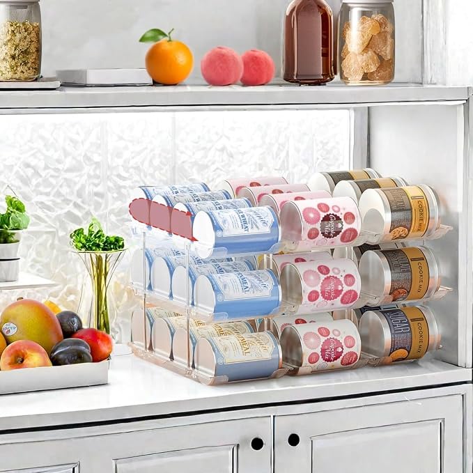 Can Organizer for Pantry, 2 Tier Stackable Rolling Can Storage Rack | Automatic Rolling, Modular Combination, Clear, Holds 24 Cans, Fits Cabinets, Pantry & Fridge, Easy Access, Space Saving - Image 5