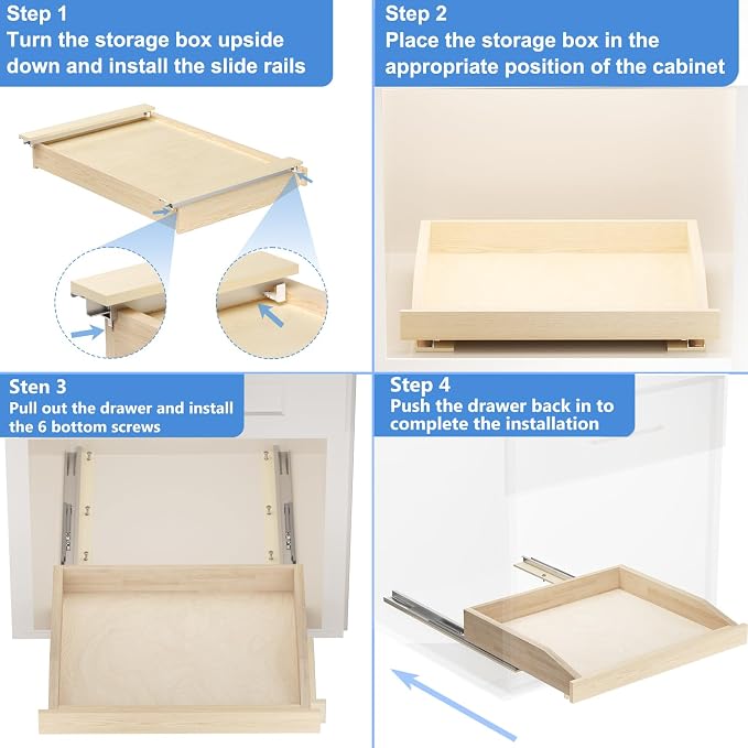 ROOMTEC Pull Out Cabinet Organizer with Soft Close, 22-1/2" W x 21" D, Pull Out Cabinet Drawer for Kitchen cabinets, Pull Out Cabinet Shelf, Finished, Bottom Assembly - Image 6