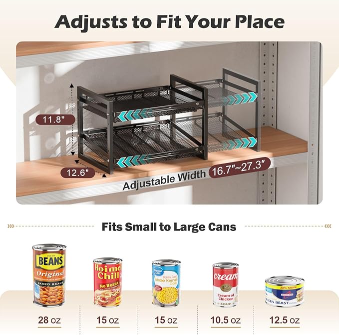 Can Organizer for Pantry - Expandable Width, Holds 48 Cans, Black | First-In First-Out Flow, Adjustable Width for Soda, Soup and Food Cans, For Pantry Shelf Storage and Easy Restocking - Image 3