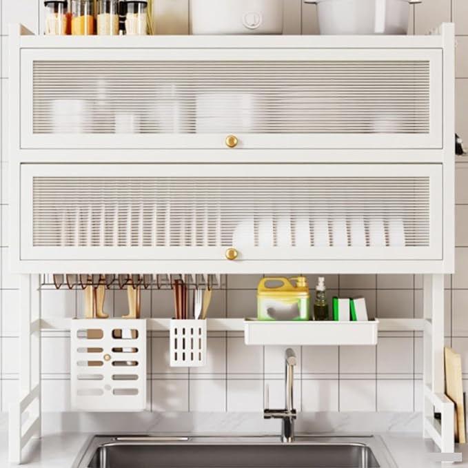 Double-Layer Dish Rack Kitchen Above the Sink Dish Drain Multi-Layer Dish countertop Multi-Function Storage Drain Board Drying kit(White,95cm/37.4in) by Unknown