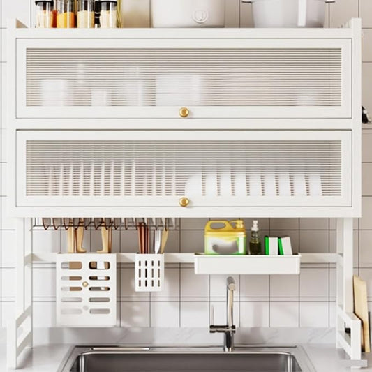 Double-Layer Dish Rack Kitchen Above the Sink Dish Drain Multi-Layer Dish countertop Multi-Function Storage Drain Board Drying kit(White,95cm/37.4in) by Unknown