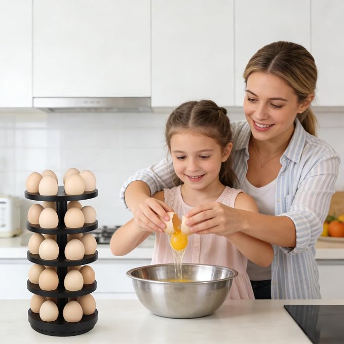Wooden Fresh Egg Holder Countertop, Countertop Egg Holder | 5 layer, rotating countertop egg holder for fresh eggs, stackable with 30 eggs for countertop kitchen-black - Image 6