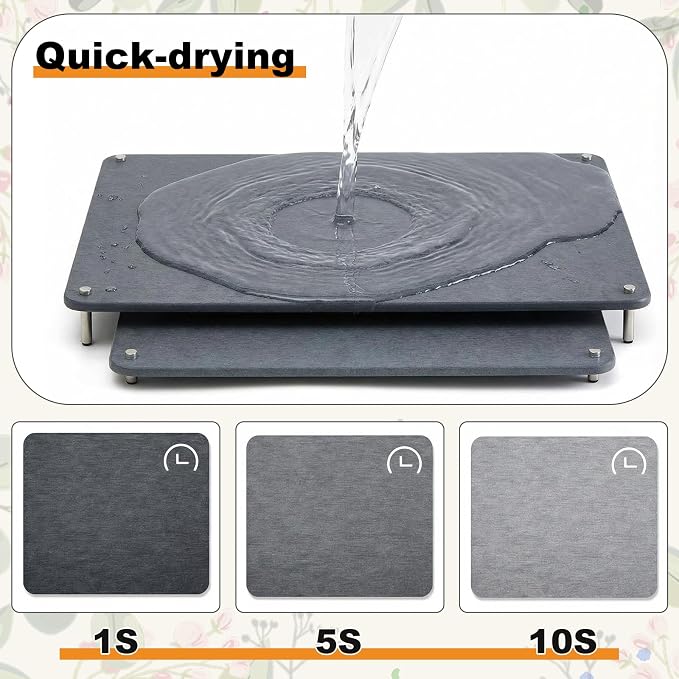 2 Tiers 24"x16" & 20"x16" Large Nesting Stone Dish Drying Mats for Kitchen Counter Absorbent Quick Dry Diatomaceous Earth Mat with Non-slip Feet for Pot Dishes Tableware (Dark Gray) - Image 3