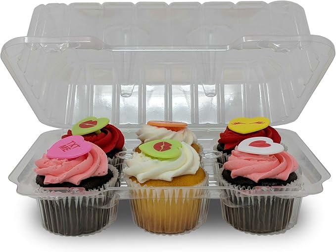 LBH6656 - 6 Count Deep Clear Hinged Cupcake/Muffin Container - 350 per case | High Dome, Crystal Clear OPS Plastic, Hinged Lid with Snap Locking Closure, 9.5" x 6.75" x 4", 2" Diameter Cups, Stackable - Image 3