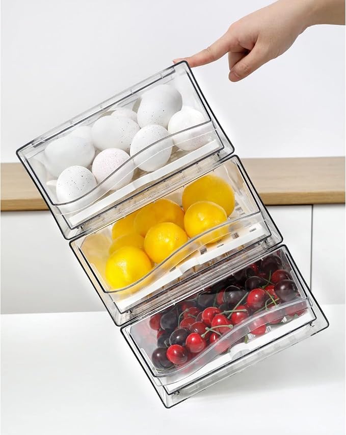 Diskary Fridge Organizer, Stackable Refrigerator Organizer Bins, Reusable Food Storage Containers, Fridge Drawer Organizer in Home Kitchen, Barbecue Shop, Restaurant, BPA-Free (2 Drawers, Medium) - Image 6
