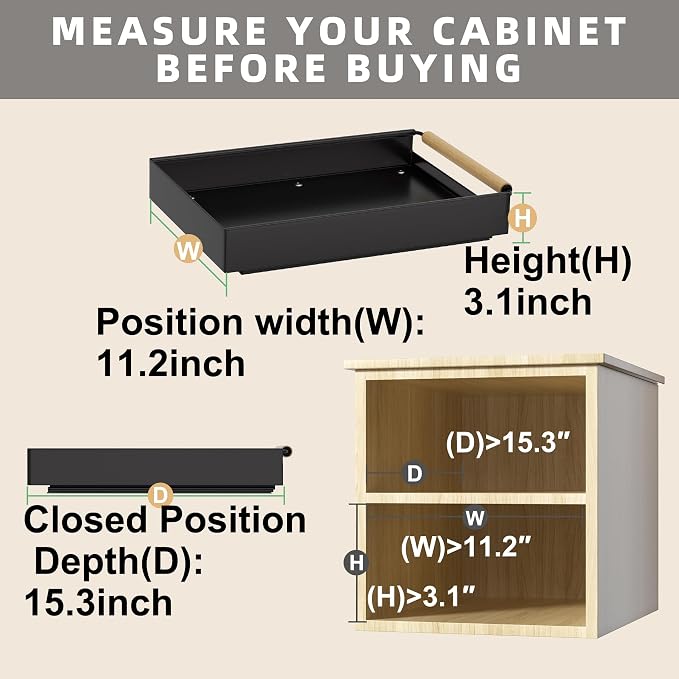 2 Pack 15.3'' Deep Expandable Slide Out Cabinet Shelf No-Drill Pull Out Drawer with Nano Film Adhesive, Heavy Duty Pull Out Tray for Kitchen, Pantry & Bathroom, Black - Image 4