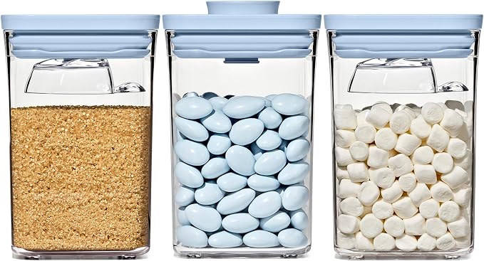 OXO Good Grips 3-Piece POP Container Set with Mini Scoops — Sky Blue, 1.1 Qt/1 L Capacity, Airtight Pop-Up Container with Push-Button Seal, Kitchen Storage Canisters for Cereal and Snacks by Unknown