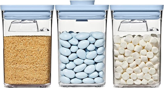 OXO Good Grips 3-Piece POP Container Set with Mini Scoops — Sky Blue, 1.1 Qt/1 L Capacity, Airtight Pop-Up Container with Push-Button Seal, Kitchen Storage Canisters for Cereal and Snacks by Unknown