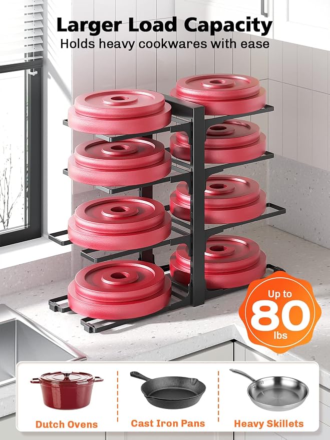 MUDEELA Pan Organizer Rack for Cabinet with 3 DIY Methods and 8-Tier Adjustable Heavy Duty Pan Organizer Rack for Cabinet Bundle - Image 7