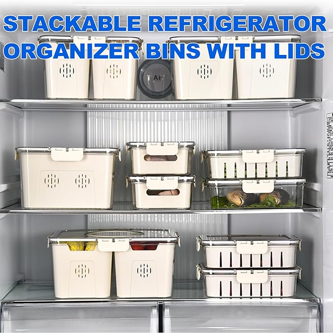 Fruit Storage Containers for Fridge with Lids, Handle and 2 Removable Colanders, Portable Refrigerator Fruit Organizer Bins, BPA-Free Fresh Produce Saver & Food Box for Food, Vegetable, Egg Storage - Image 7