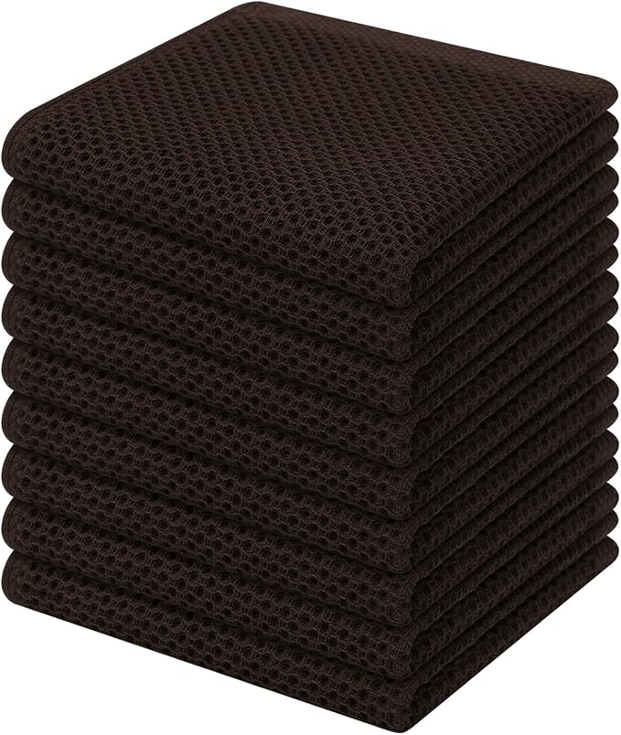 Homaxy 100% Cotton Waffle Weave Kitchen Dish Cloths, 9-Pack, Dark Brown | Ultra Soft Absorbent Dish Towels, Quick Drying Dish Rags with Hanging Loop, 12 x 12 Inches by Homaxy