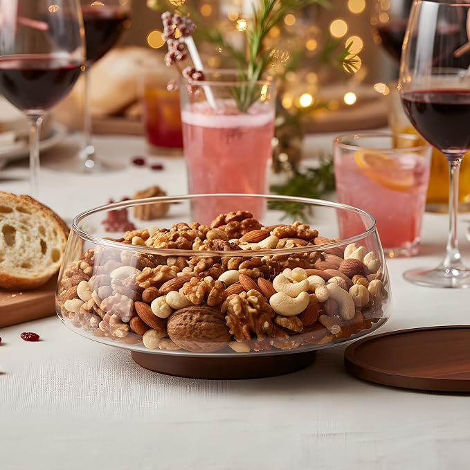 Extra Large Glass Salad Bowl Set, 4.8Qt Mixing Bowl with Acacia Wood Lid, Base and Salad Serving Utensils, Clear Serving Bowl Trifle Bowl, Elegant Salad Bowls for Kitchen,Parties,Christmas - Image 2
