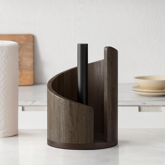 Anji Mountain Wooden Paper Towel Holder with Metal Holder, Holder Stand for Kitchen Roll Organizer & Kitchen Dining Table Home Décor, Countertop Fits Jumbo & Mega Rolls - Chocolate/Black, Classic by AnjiMountain